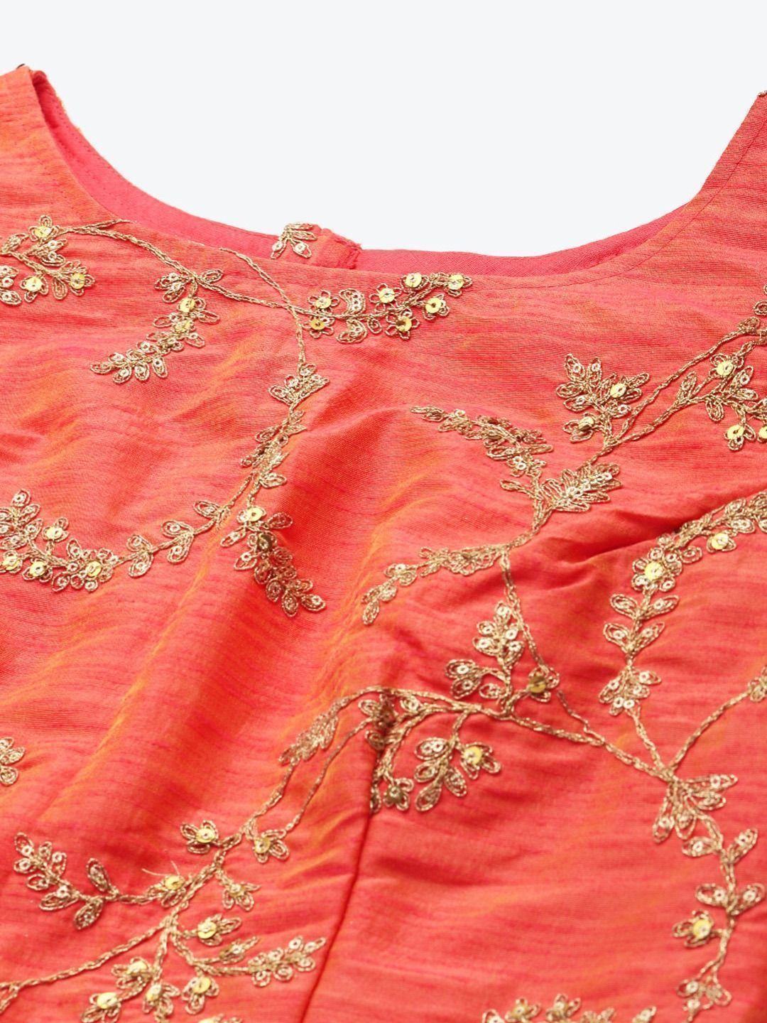 Yellow & Orange Embroidered Semi-Stitched Myntra Lehenga & Unstitched Blouse with Dupatta