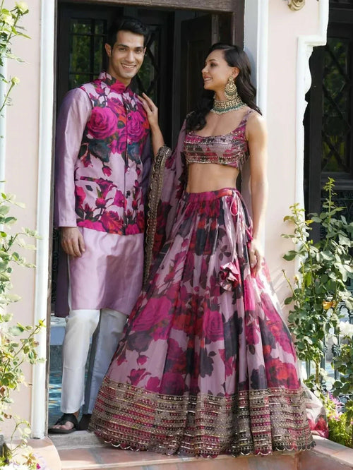 Beautiful Pink Floral Digital Printed Festive Wear Lehenga Choli
