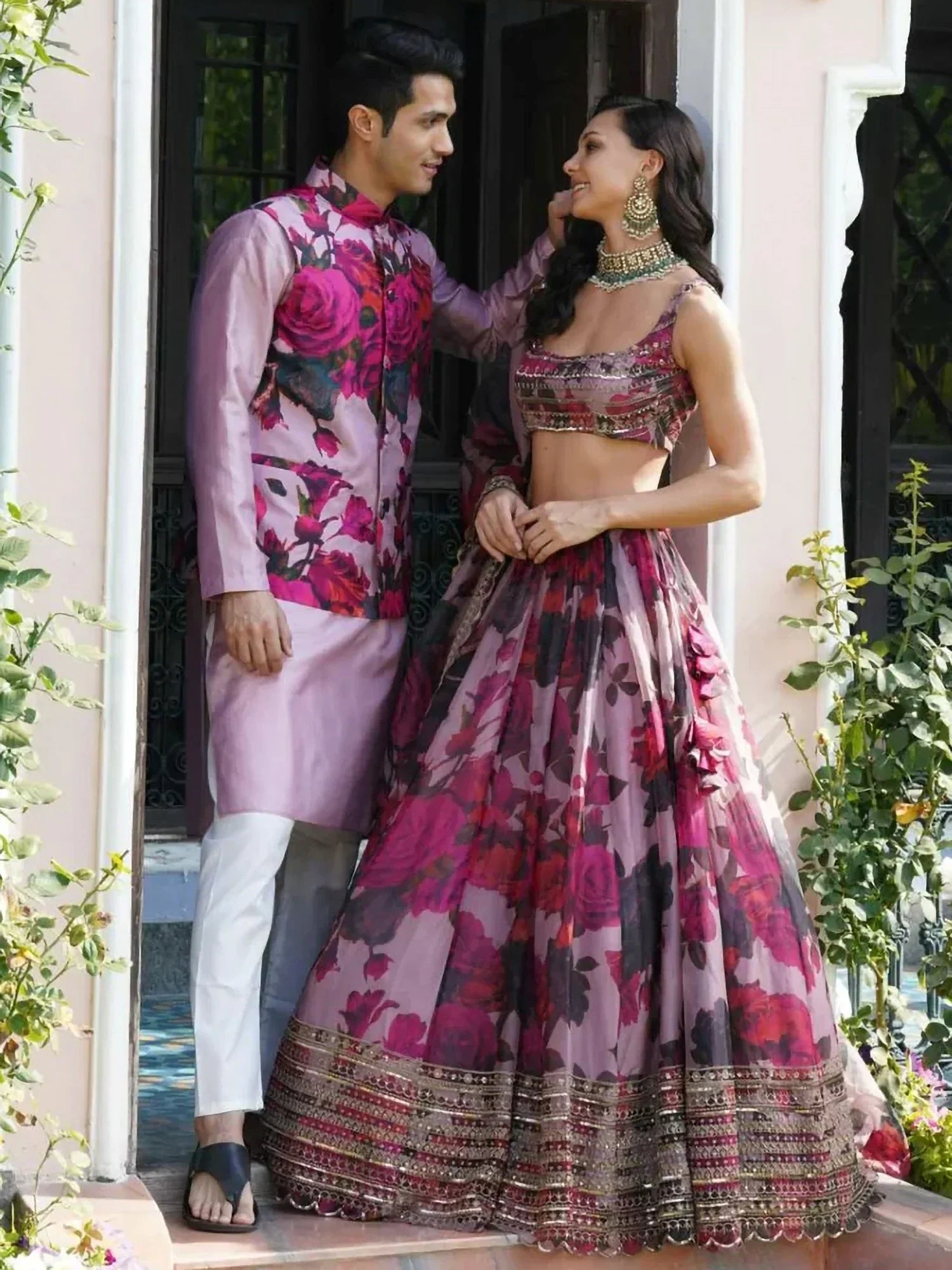 Beautiful Pink Floral Digital Printed Festive Wear Lehenga Choli