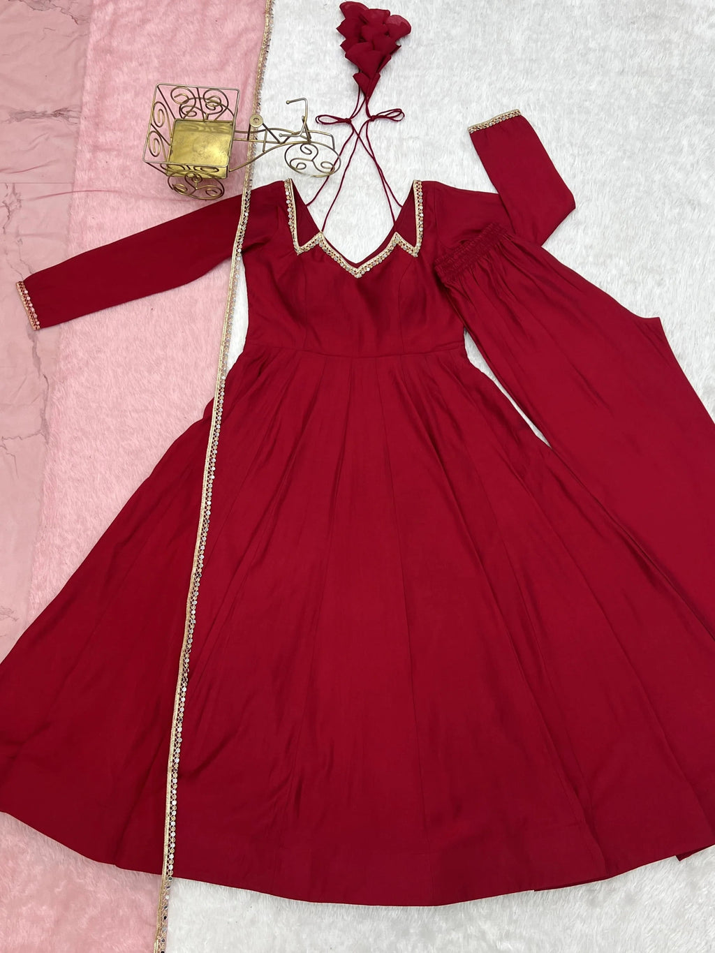 Maroon Dazzling Georgette Festival Wear Gown With Dupatta