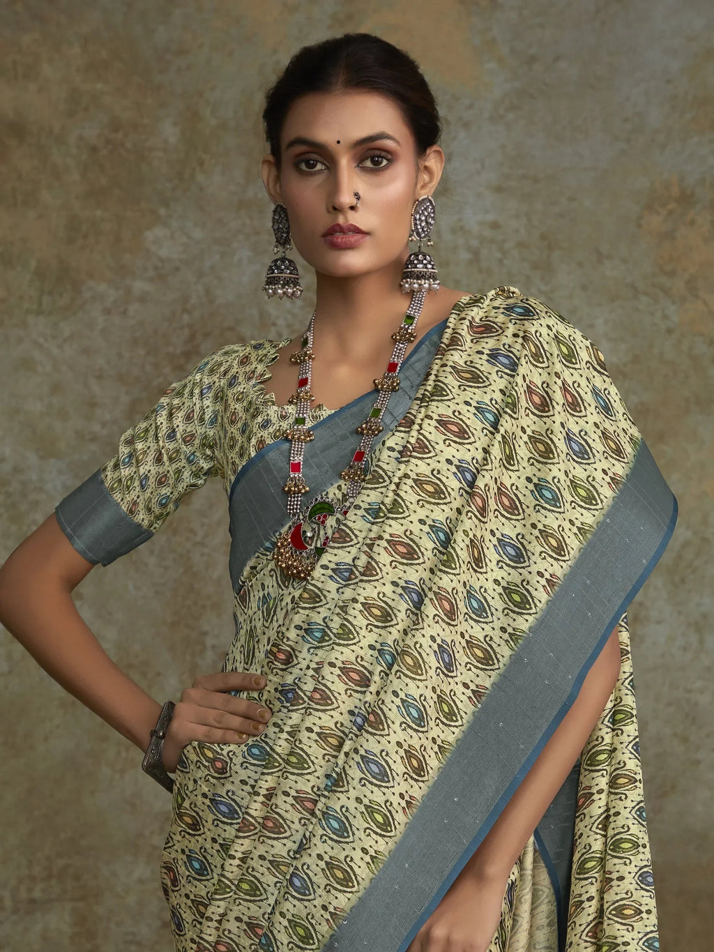 Marvelous Sea Green Digital Printed Silk Event Wear Saree With Blouse