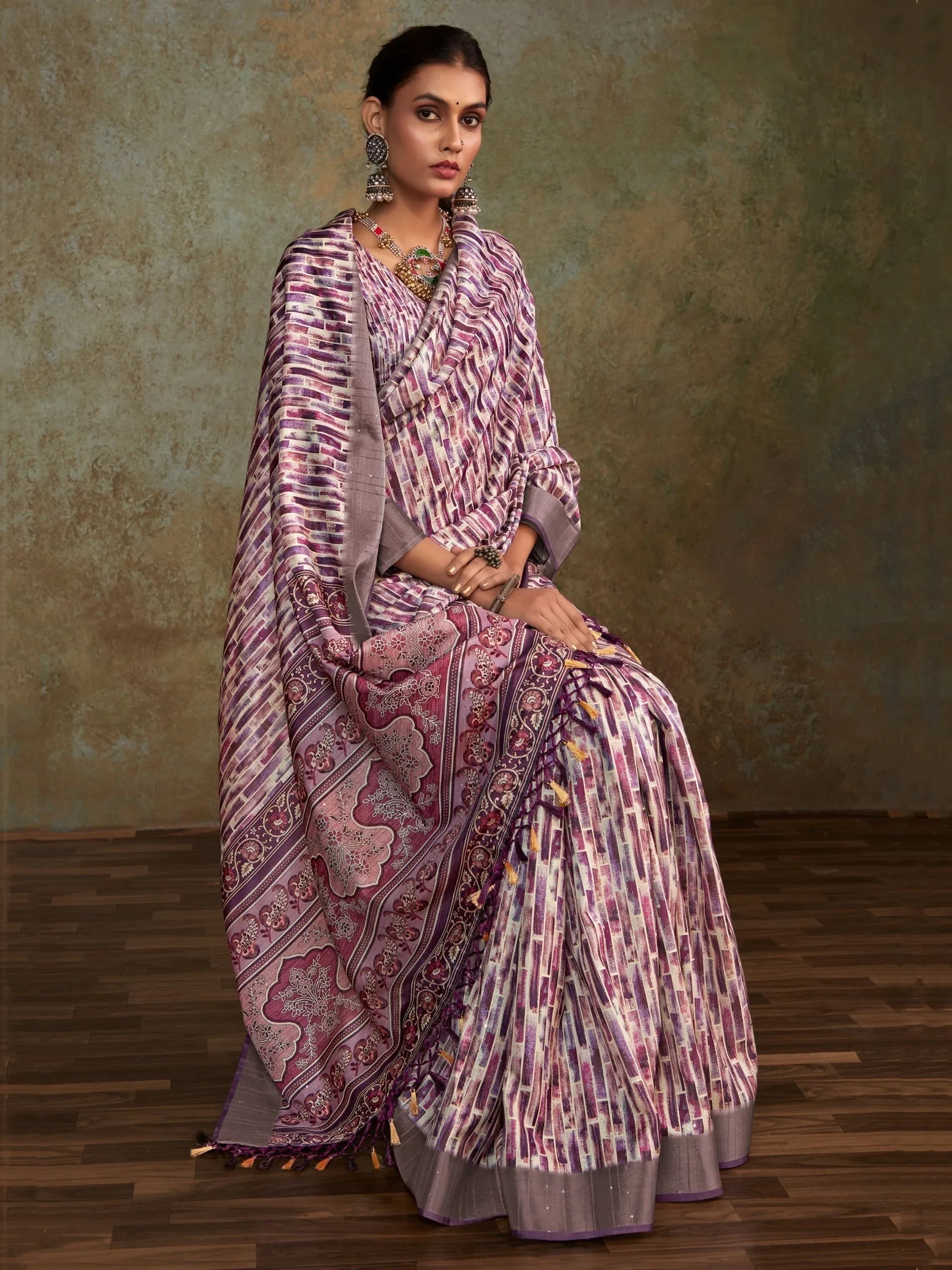 Enchanting Multi-Color Digital Printed Silk Event Wear Saree With Blouse