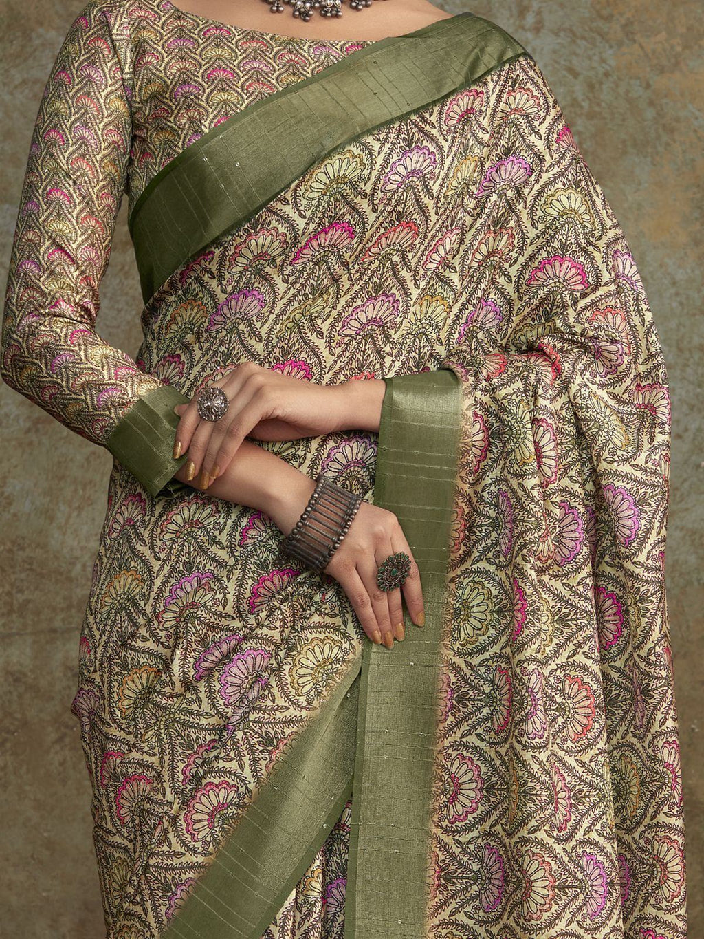 Alluring Sea Green Digital Printed Silk Festival Wear Saree With Blouse