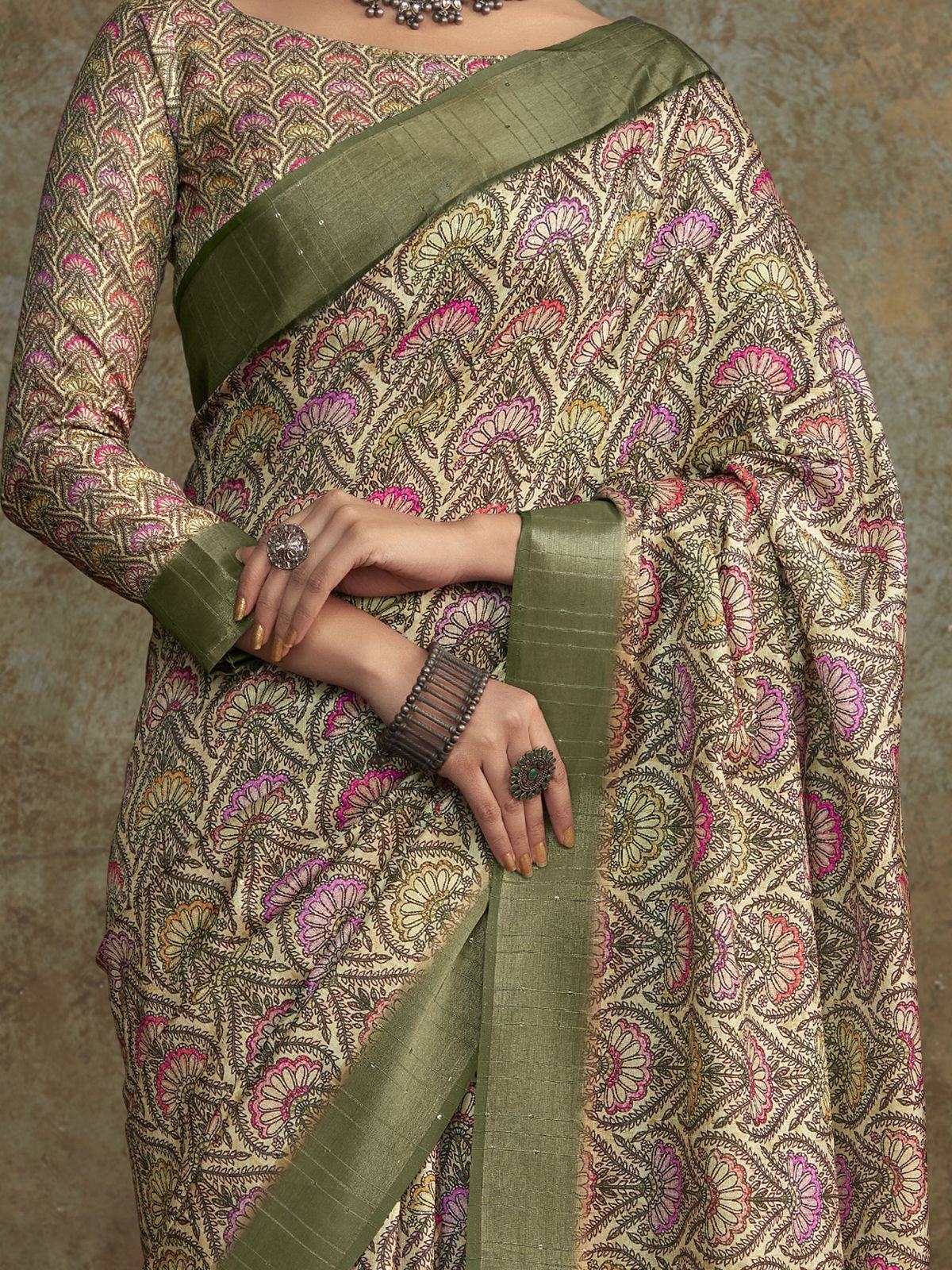 Alluring Sea Green Digital Printed Silk Festival Wear Saree With Blouse