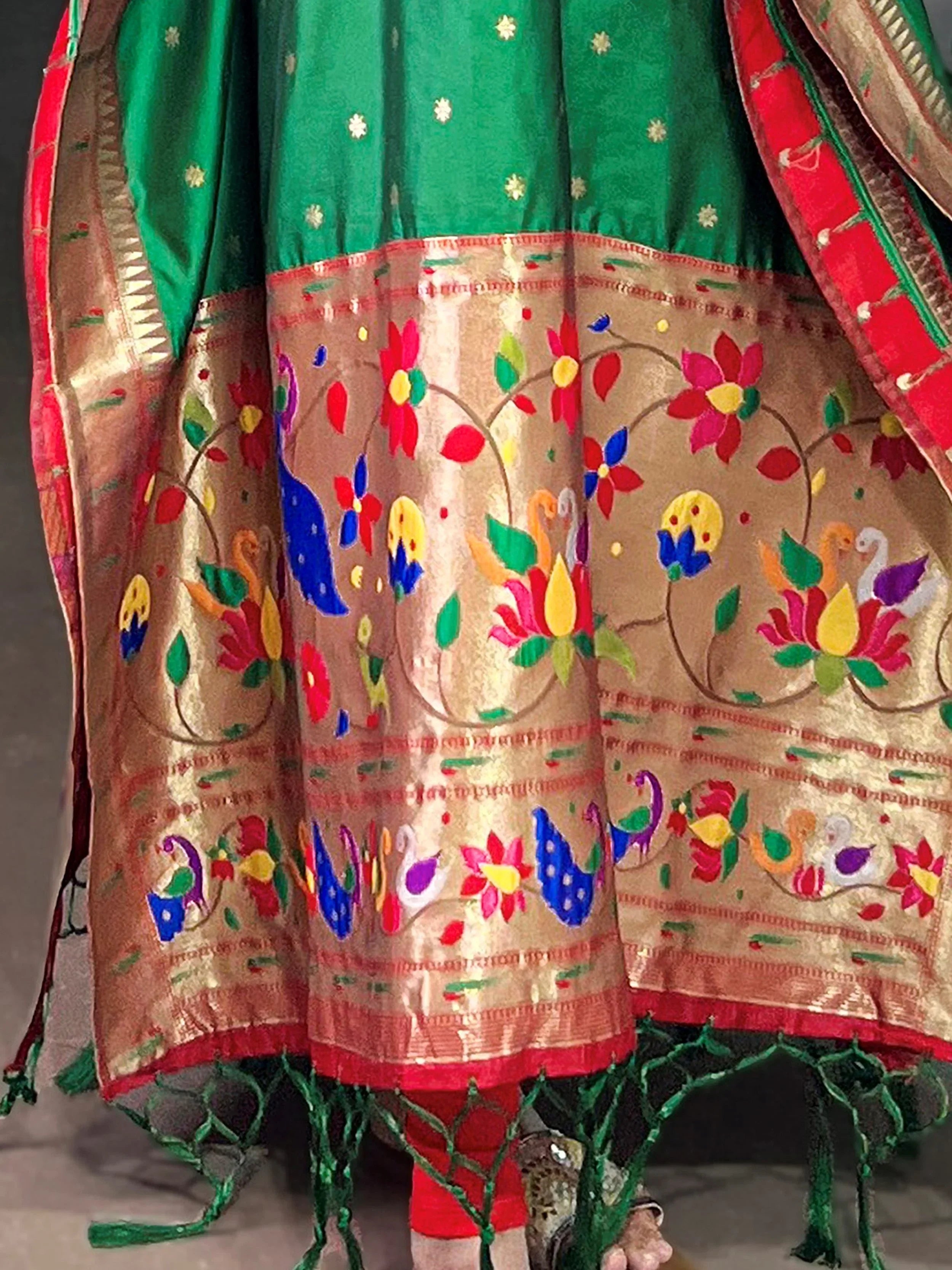 Green Glowing Zari Weaving jacquard Festive Wear Kaftan