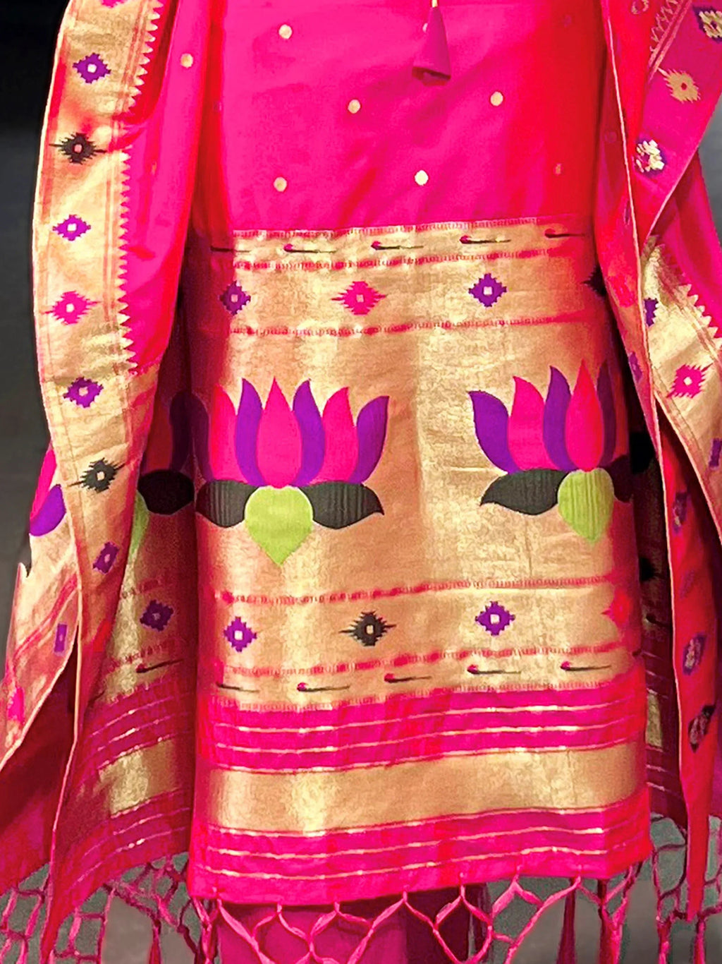 Pink Glowing Zari Weaving jacquard Festive Wear Kaftan