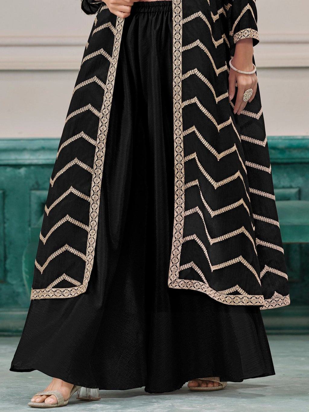 Black Chinon Salwar Kameez with Dori Work for Wedding, Reception, and Evening Wear