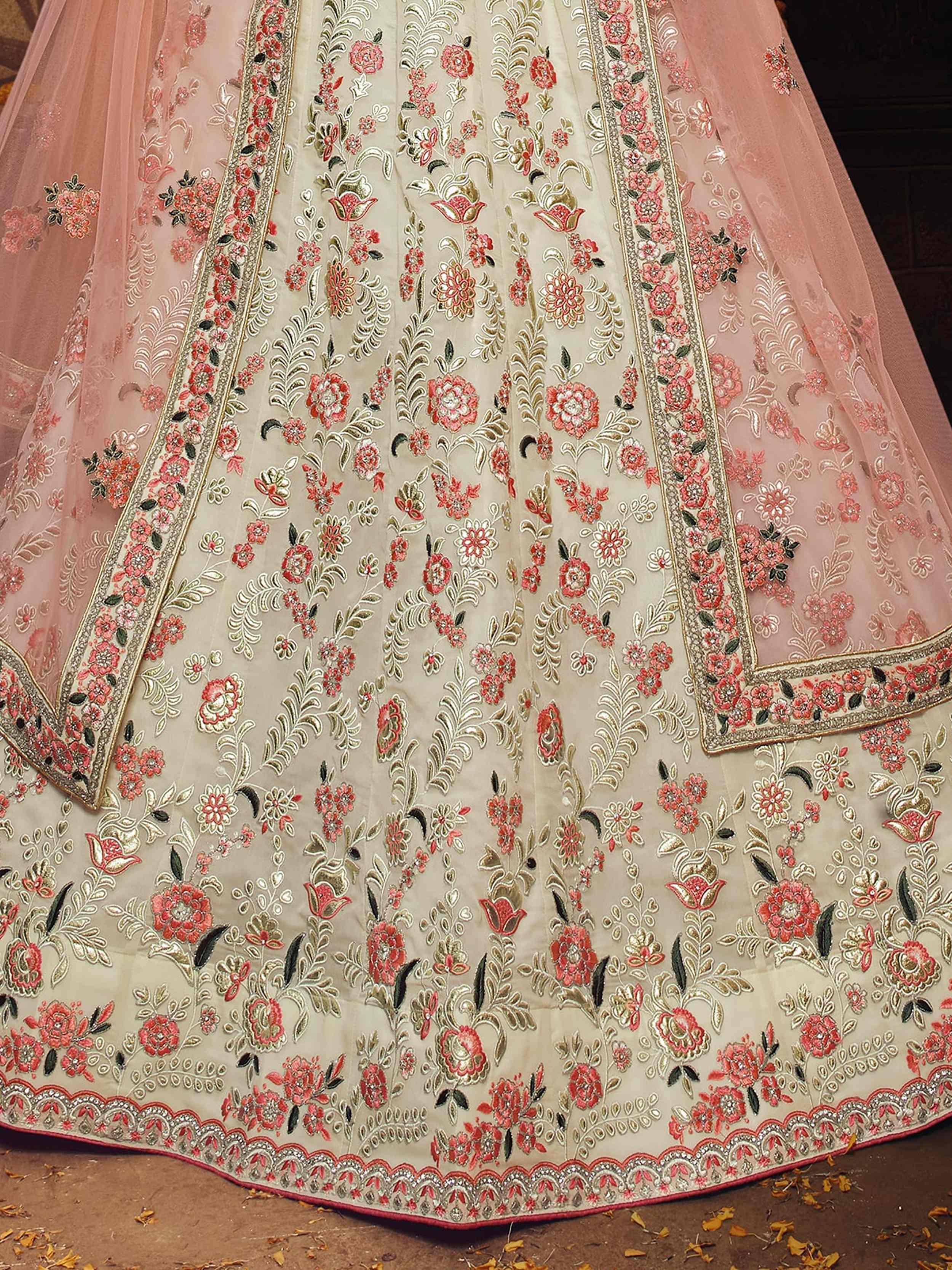 Alluring Off White Georgette Embroidered Bridesmaid Lehenga Choli