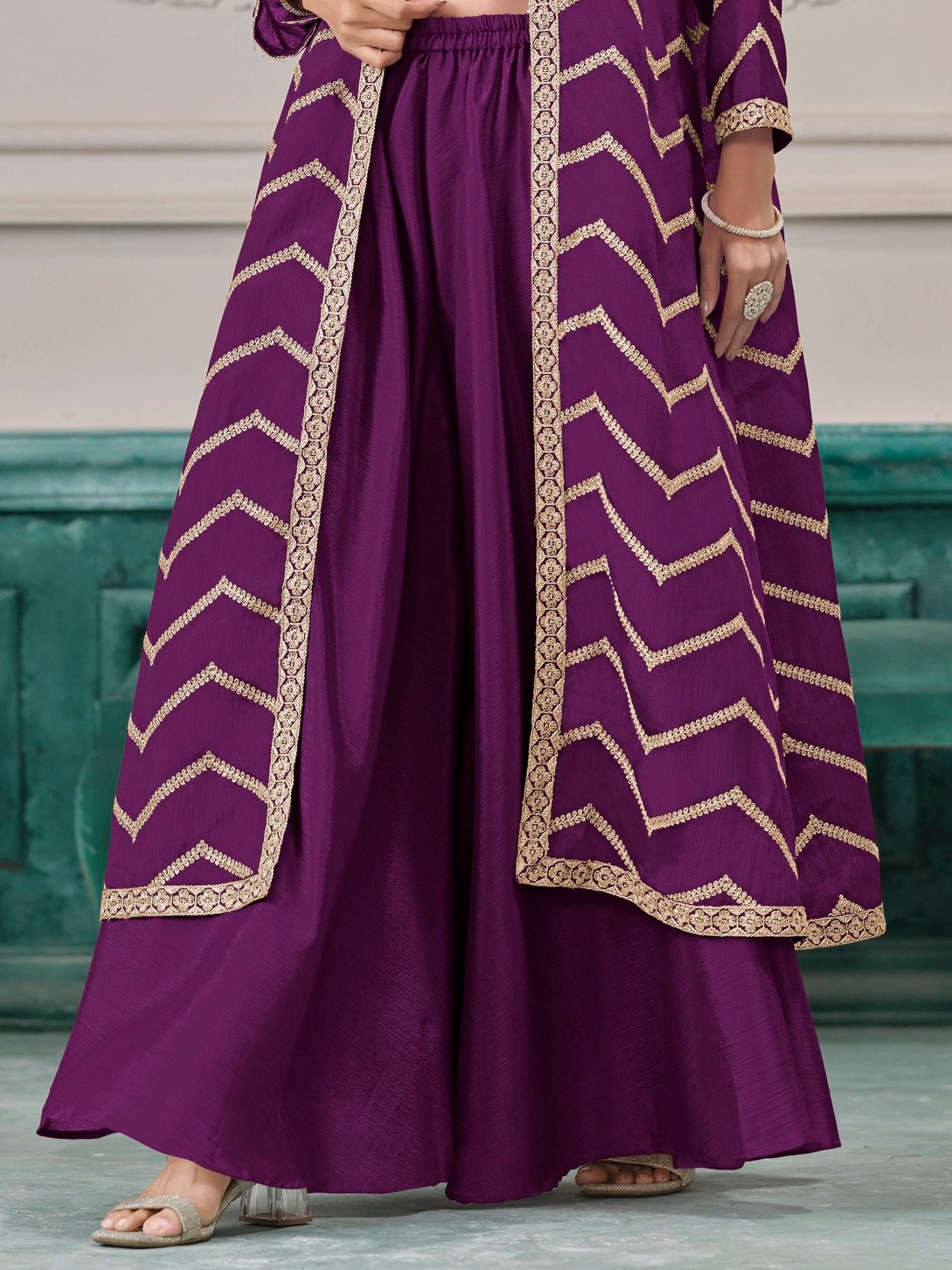 Purple Chinon Salwar Kameez with Dori Work for Wedding, Reception, and Evening Wear