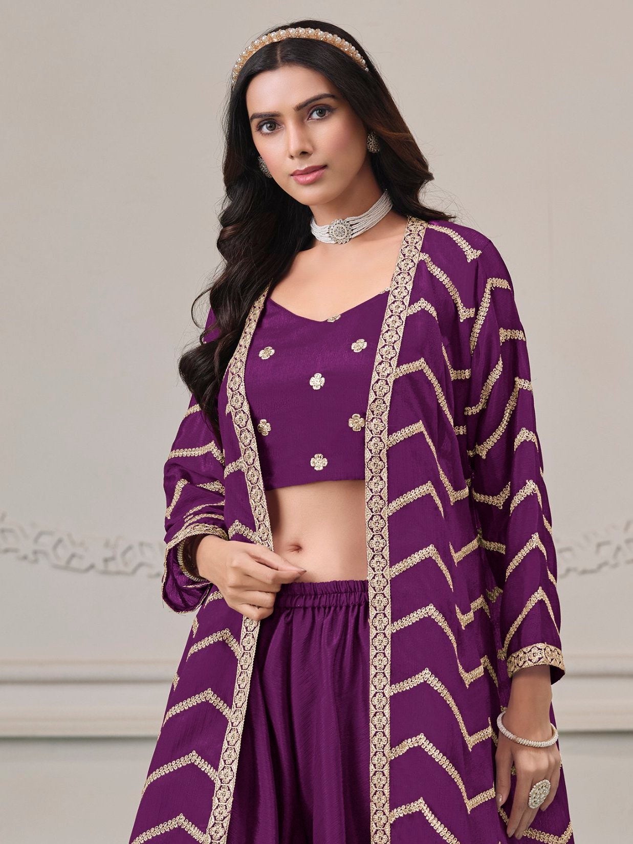 Purple Chinon Salwar Kameez with Dori Work for Wedding, Reception, and Evening Wear
