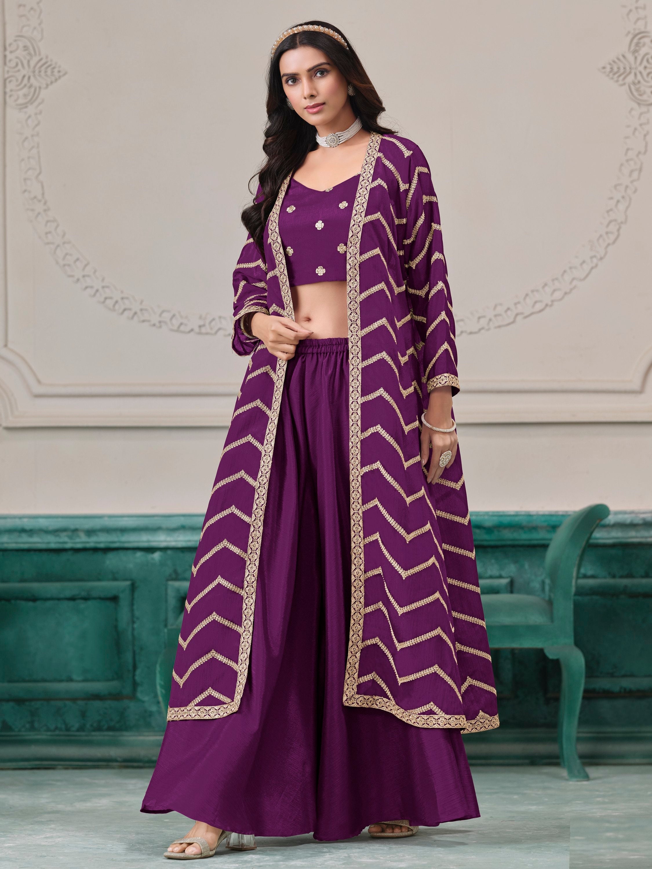 Purple Chinon Salwar Kameez with Dori Work for Wedding, Reception, and Evening Wear
