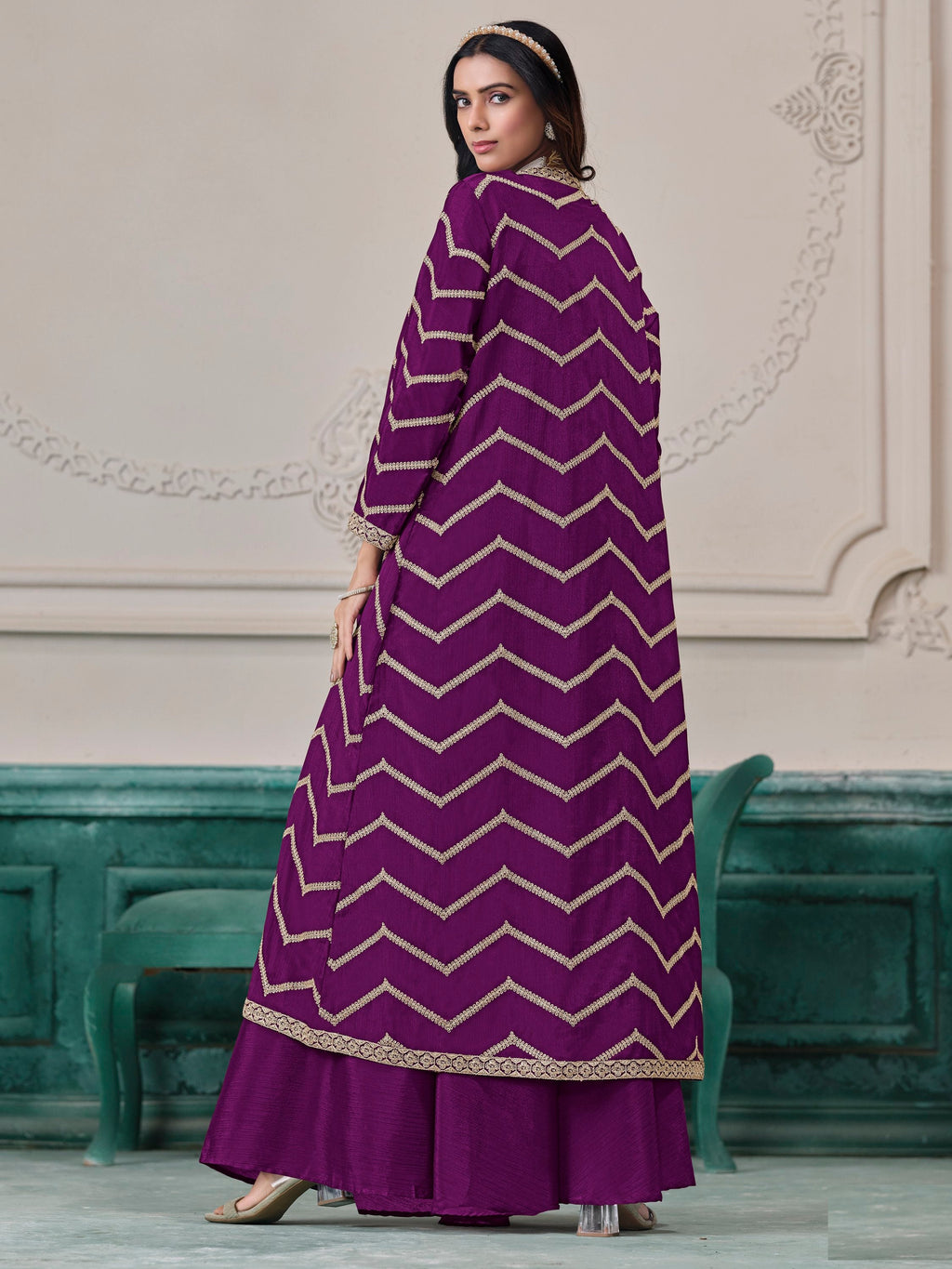 Purple Chinon Salwar Kameez with Dori Work for Wedding, Reception, and Evening Wear