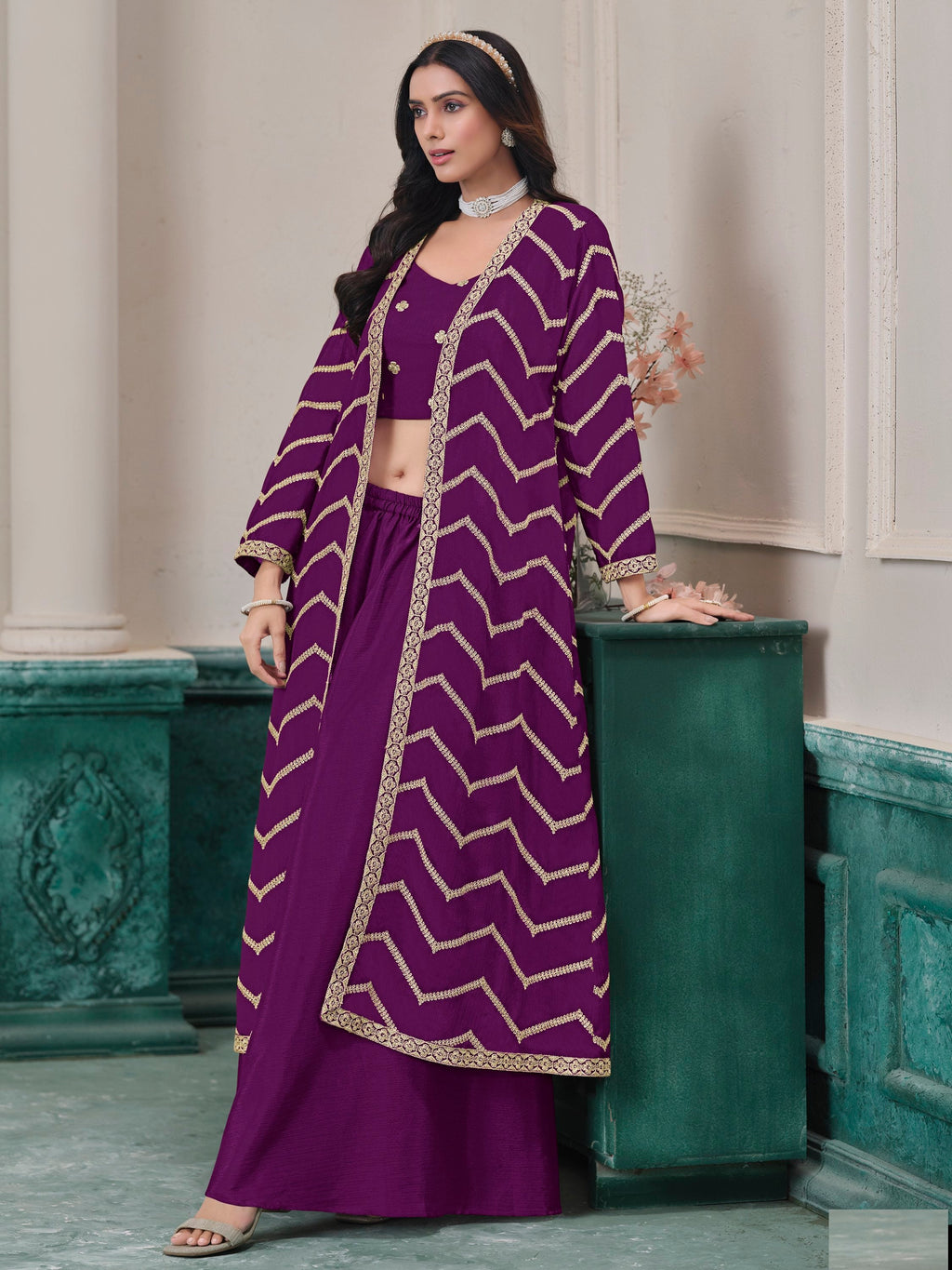 Purple Chinon Salwar Kameez with Dori Work for Wedding, Reception, and Evening Wear