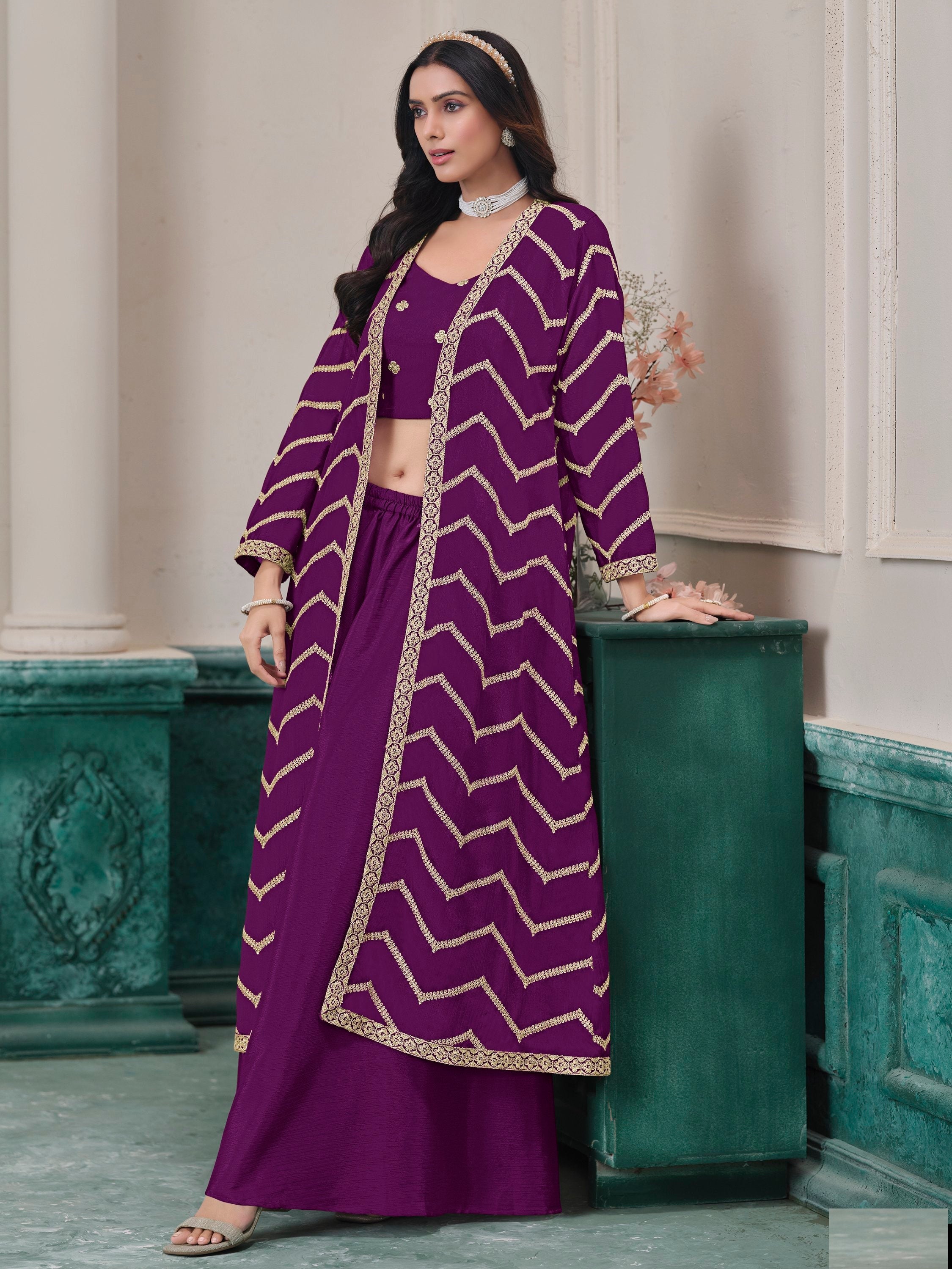 Purple Chinon Salwar Kameez with Dori Work for Wedding, Reception, and Evening Wear