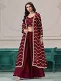Maroon Chinon Salwar Kameez with Dori Work for Wedding, Reception, and Evening Wear