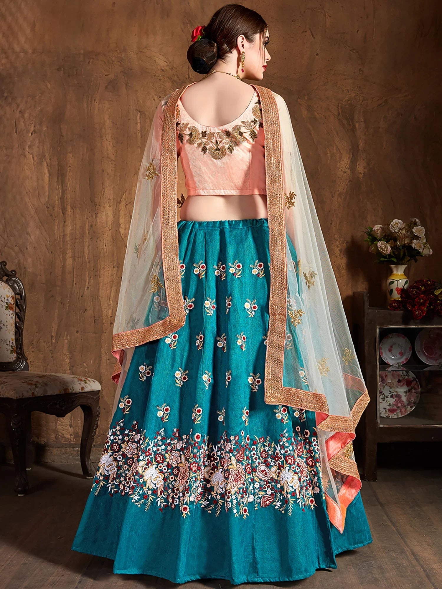Glamorous Blue Embroidered Silk Festival Wear Plus Size Lehenga Choli