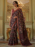Gorgeous Black Digital Printed Silk Event Wear Saree With Blouse
