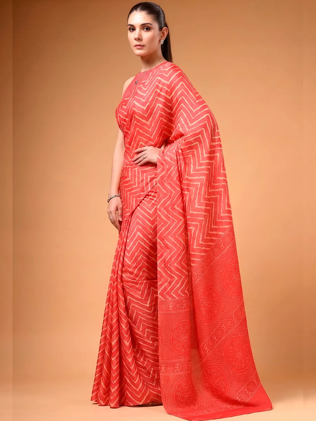 Coral Charming Digital Printed Satin Festive Wear Saree With Blouse