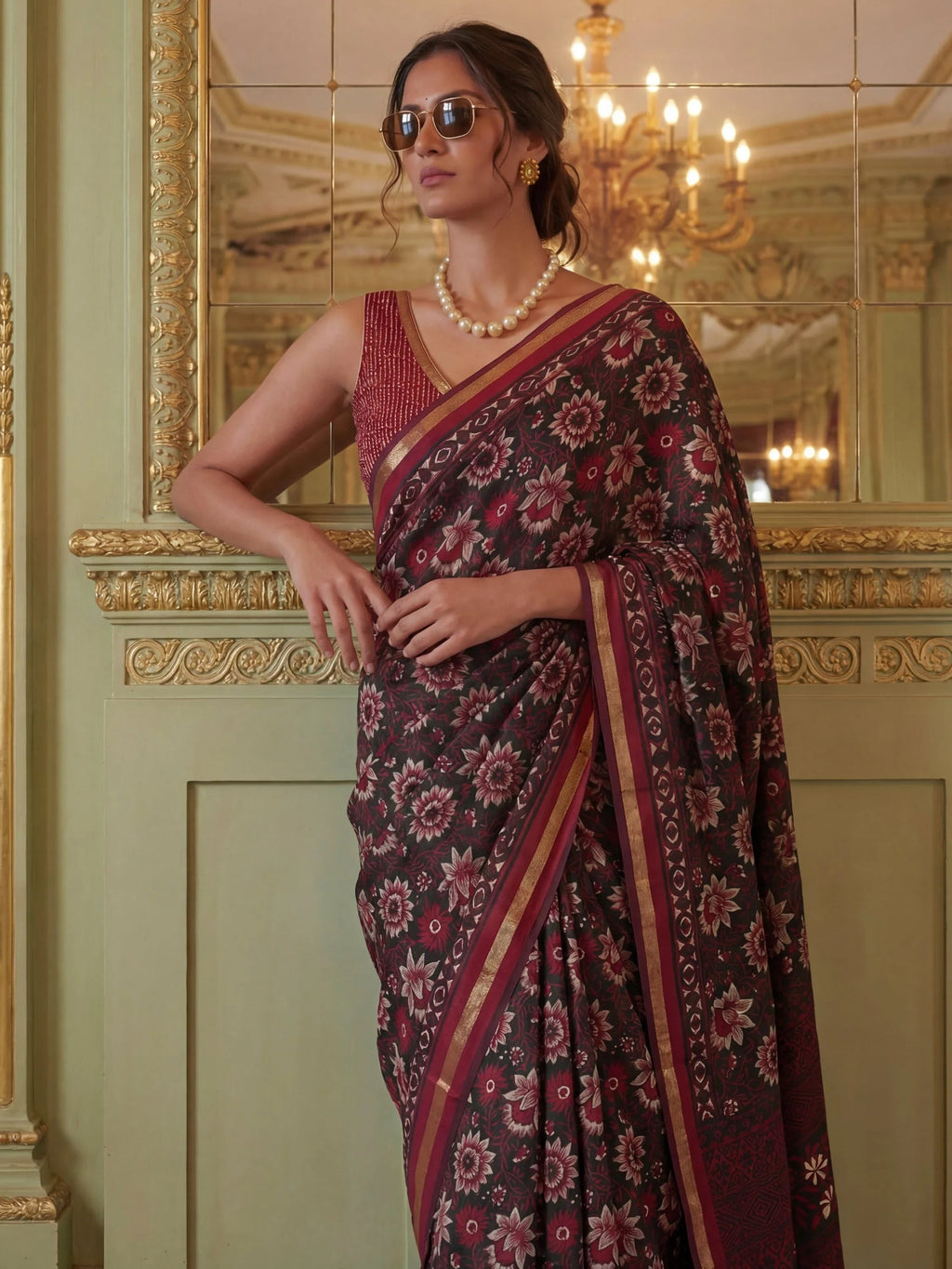 Gorgeous Black Digital Printed Silk Event Wear Saree With Blouse