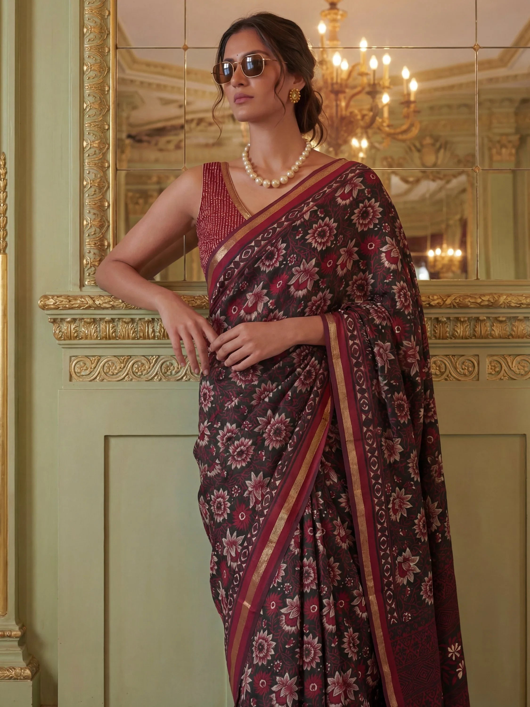 Gorgeous Black Digital Printed Silk Event Wear Saree With Blouse