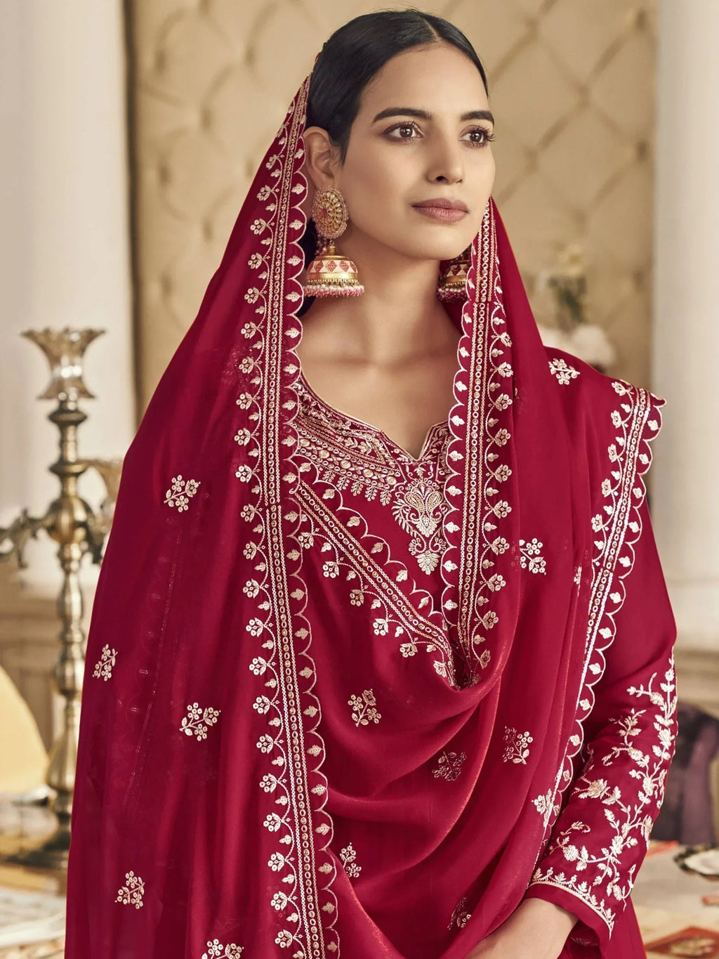 Impressive Pink Sequins Embroidered Georgette Festival Wear Salwar Suit