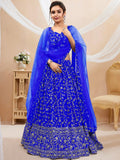 Beautiful Blue Sequins Georgette Wedding Wear Plus Size Lehenga Choli