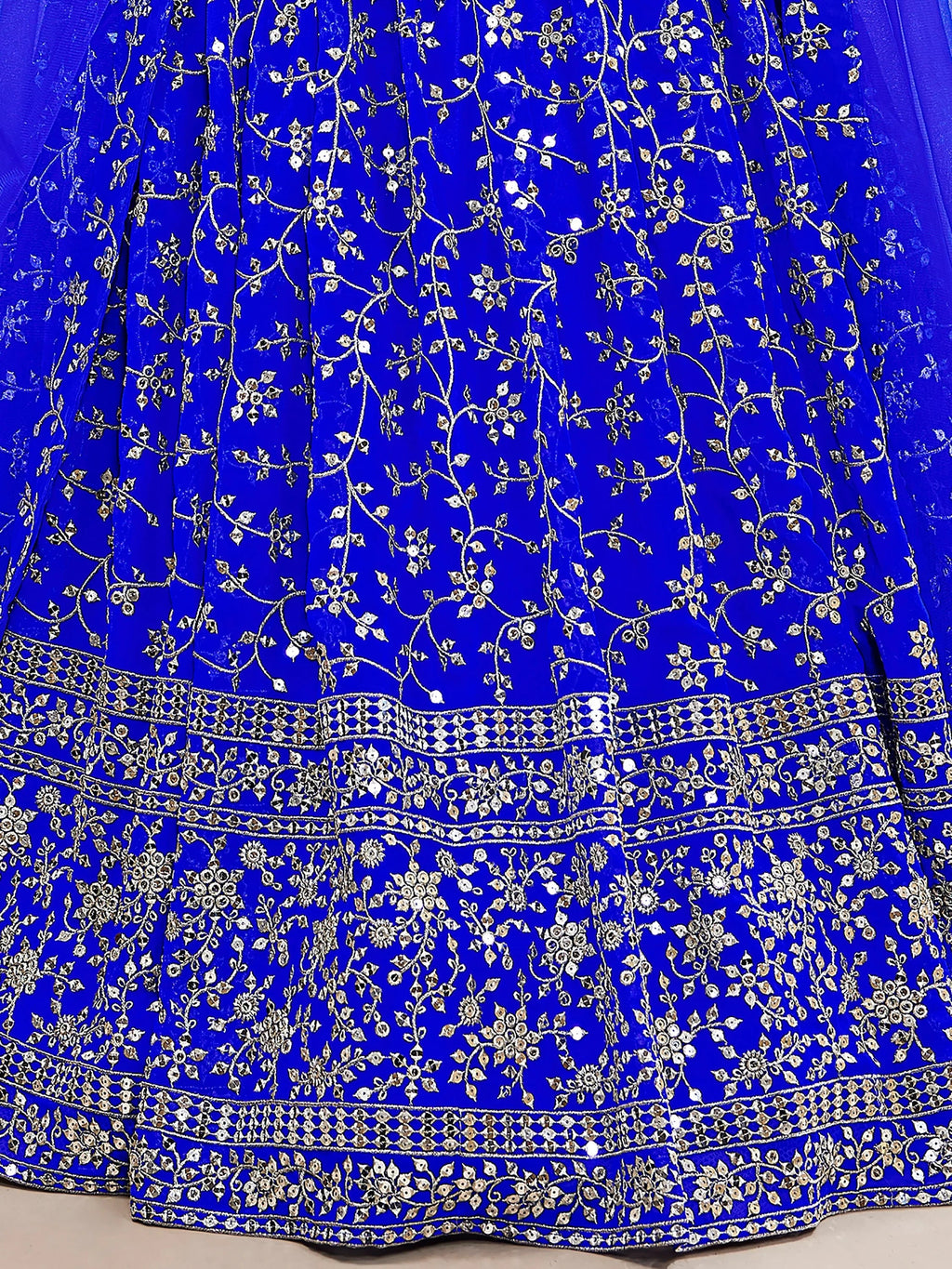 Beautiful Blue Sequins Georgette Wedding Wear Plus Size Lehenga Choli