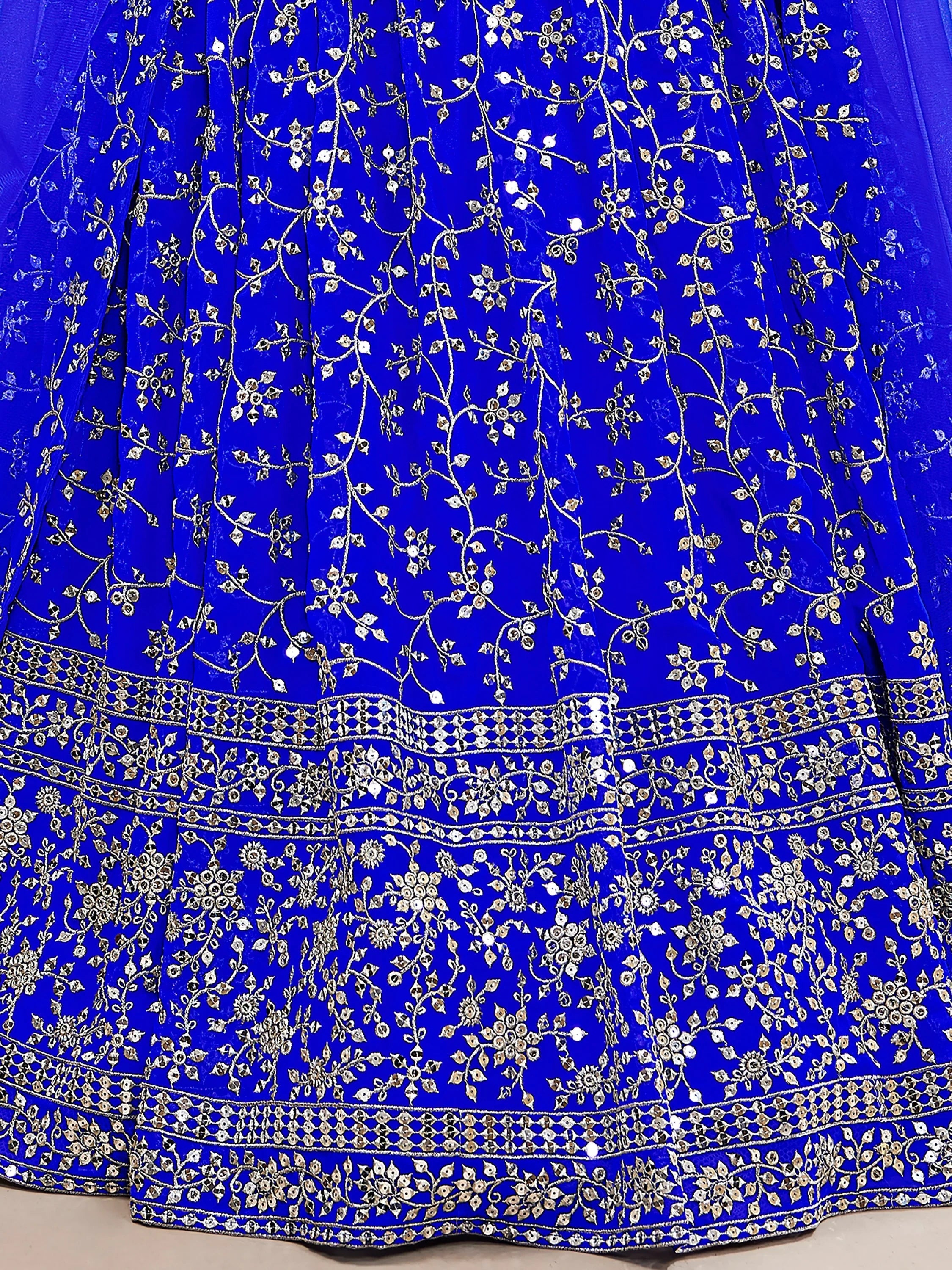 Beautiful Blue Sequins Georgette Wedding Wear Plus Size Lehenga Choli