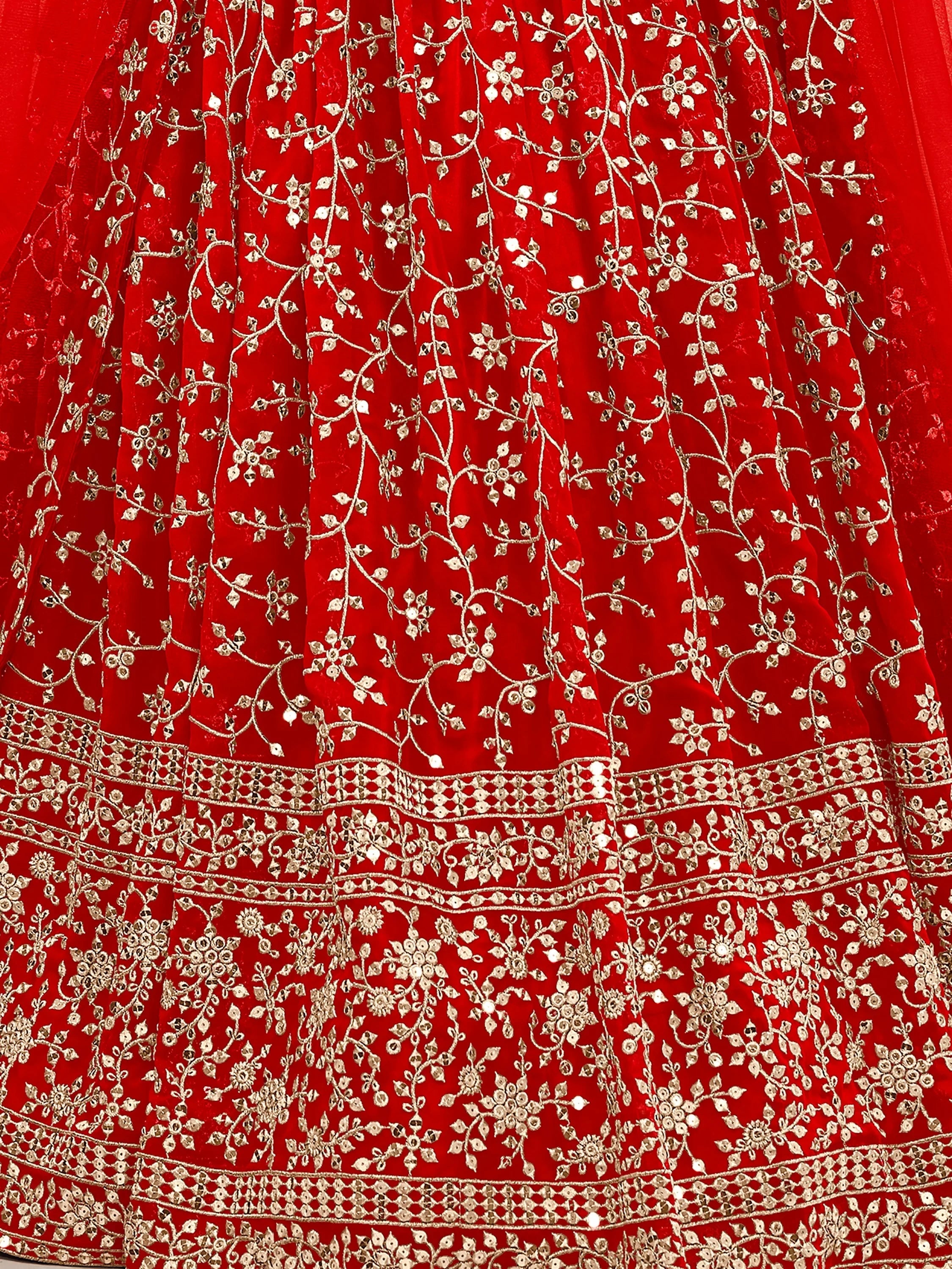 Stunning Red Sequins Georgette Sangeet Wear Plus Size Lehenga Choli