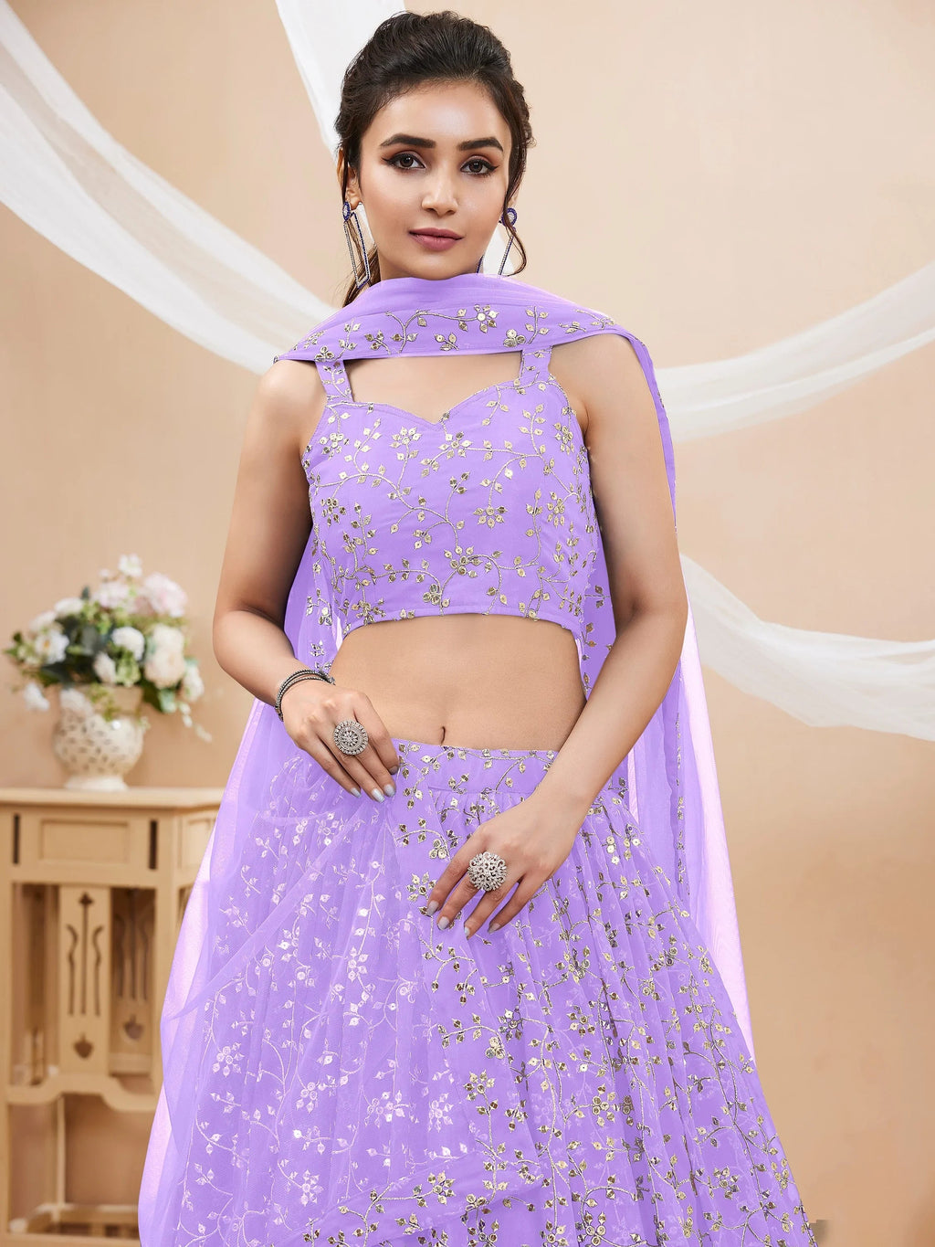 Awesome Purple Sequins Georgette Festival Wear Plus Size Lehenga Choli