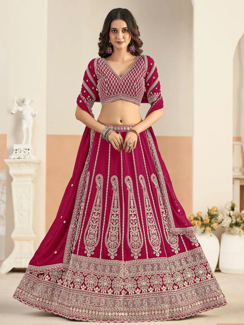 Beautiful Pink Dori Work Georgette Engagement Wear Lehenga With Blouse