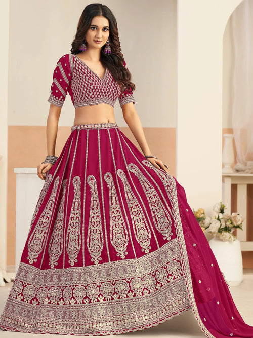Beautiful Pink Dori Work Georgette Engagement Wear Lehenga With Blouse