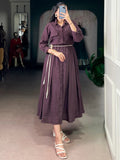 Amazing Deep Purple Plain Georgette Casual Wear Dress
