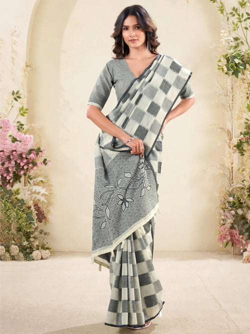 Alluring Grey Digital Printed Silk Office Wear Saree With Blouse