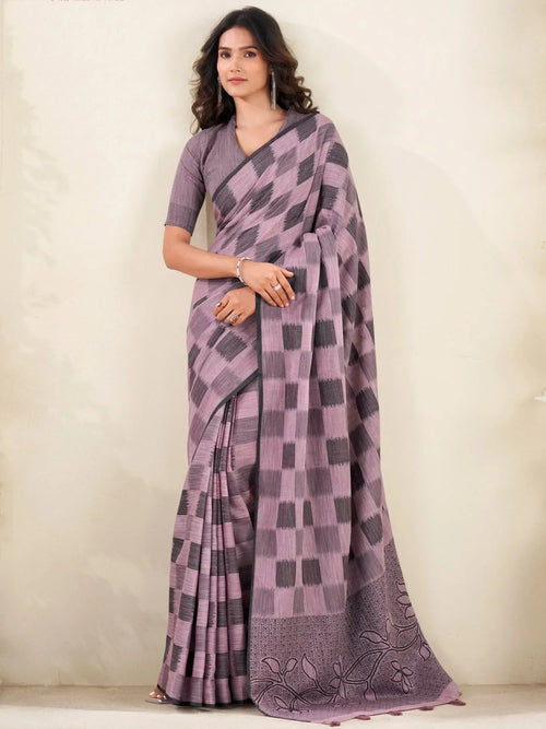 Amazing Mauve Digital Printed Silk Casual Wear Saree With Blouse
