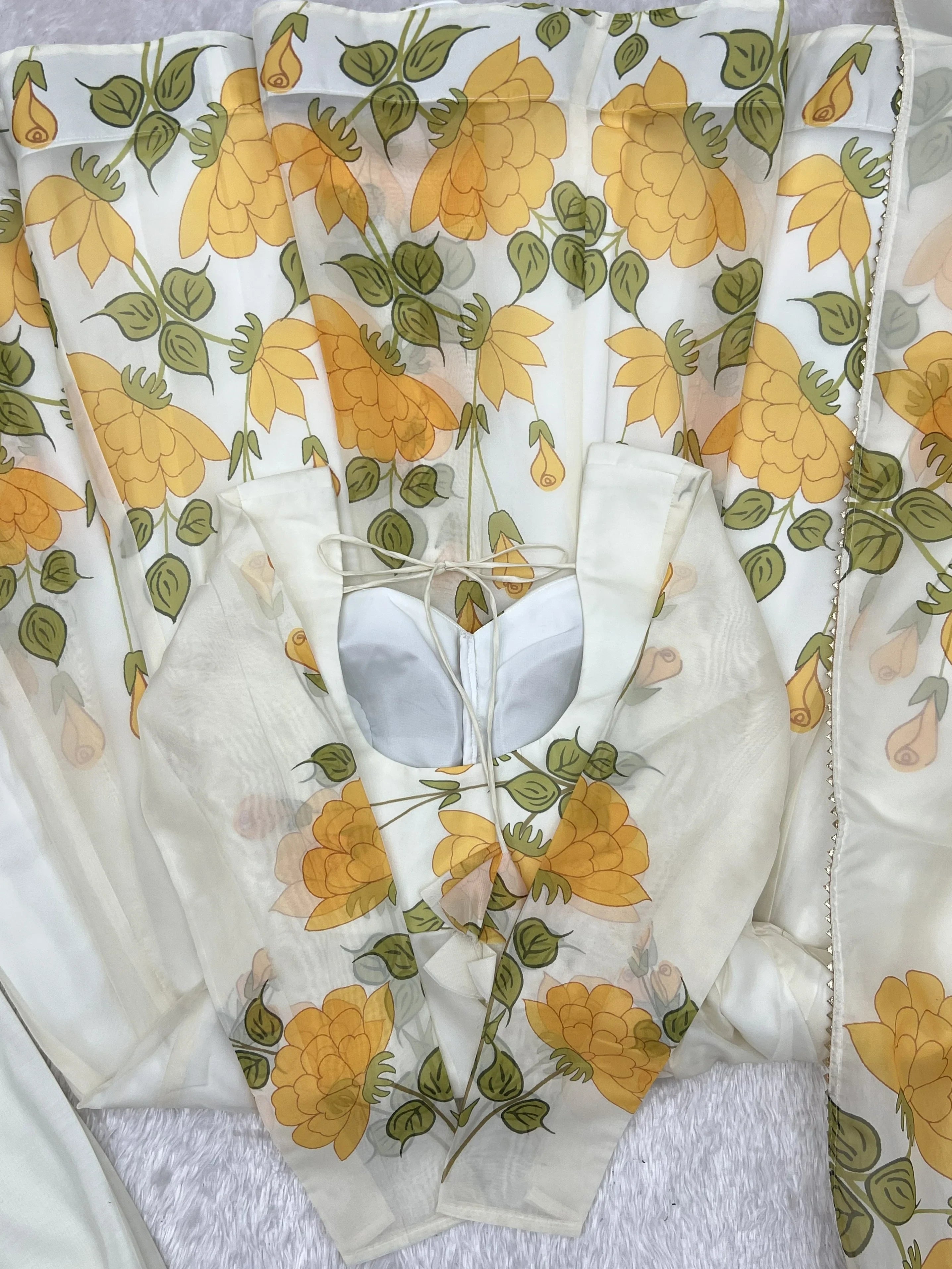 Stunning White Floral Printed Organza Festival Wear Anarkali Suit