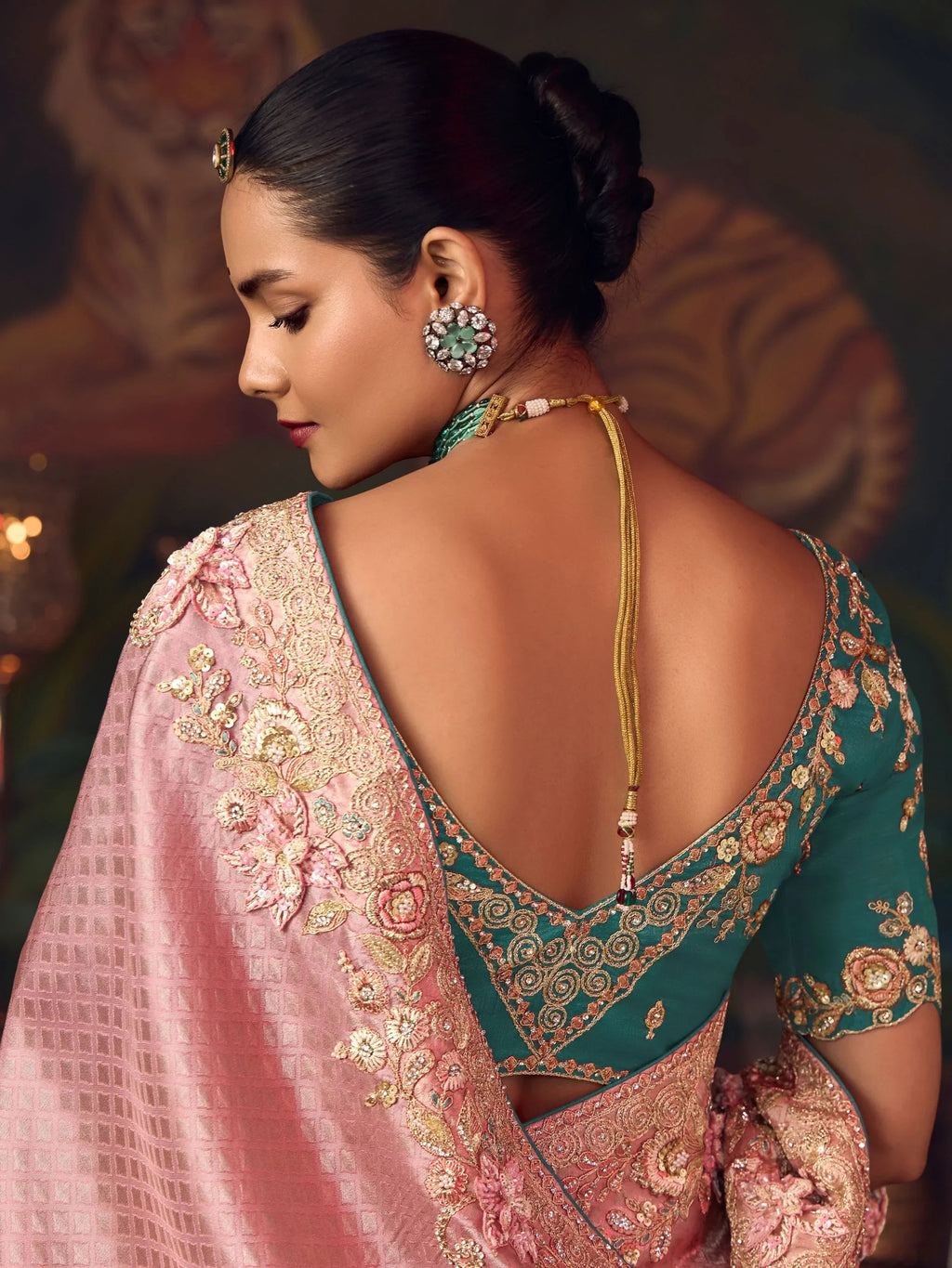 Glamorous Pink Diamond Work Silk Wedding Wear Saree With Blouse