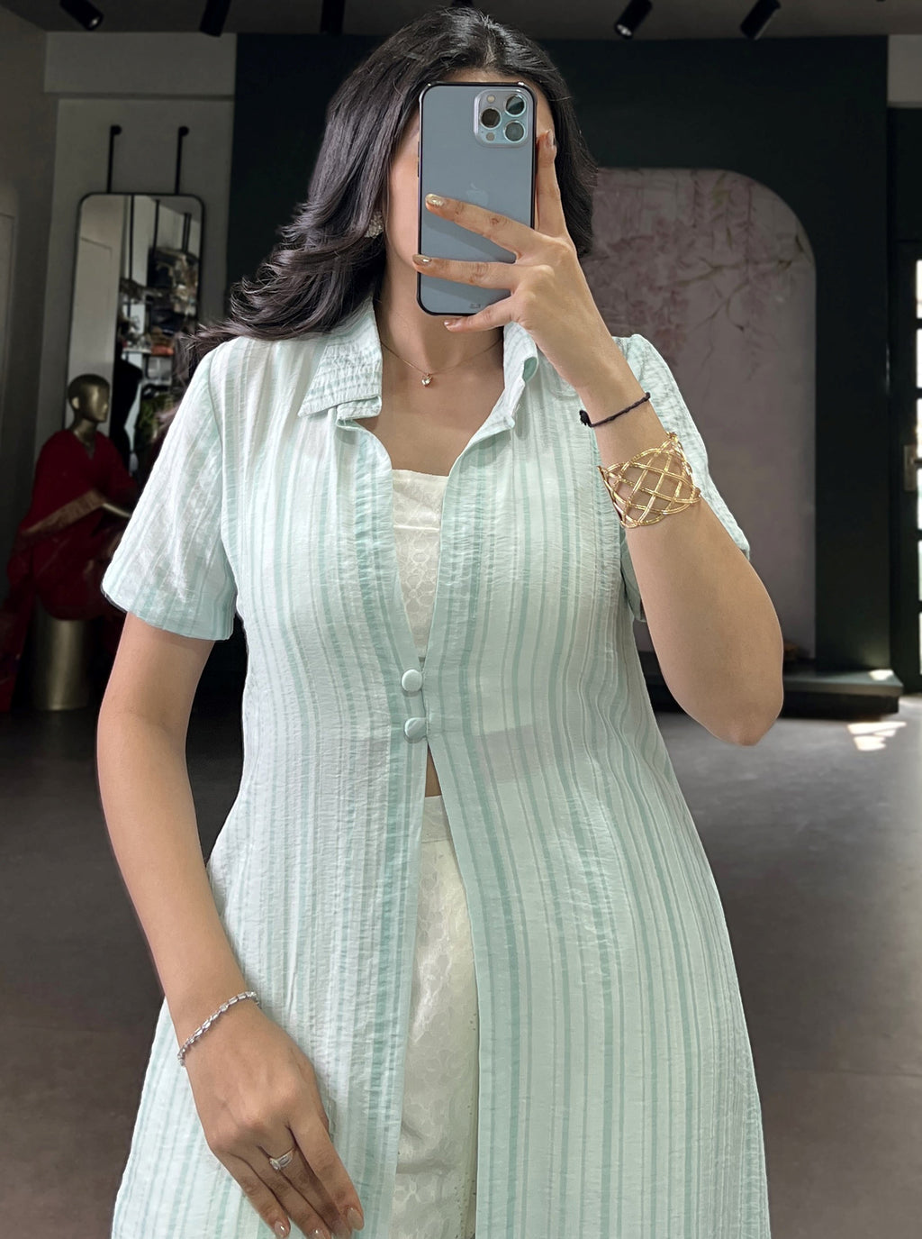 Stylish Sky Blue Printed Cotton Casual Wear Co-ord Set With Shrug