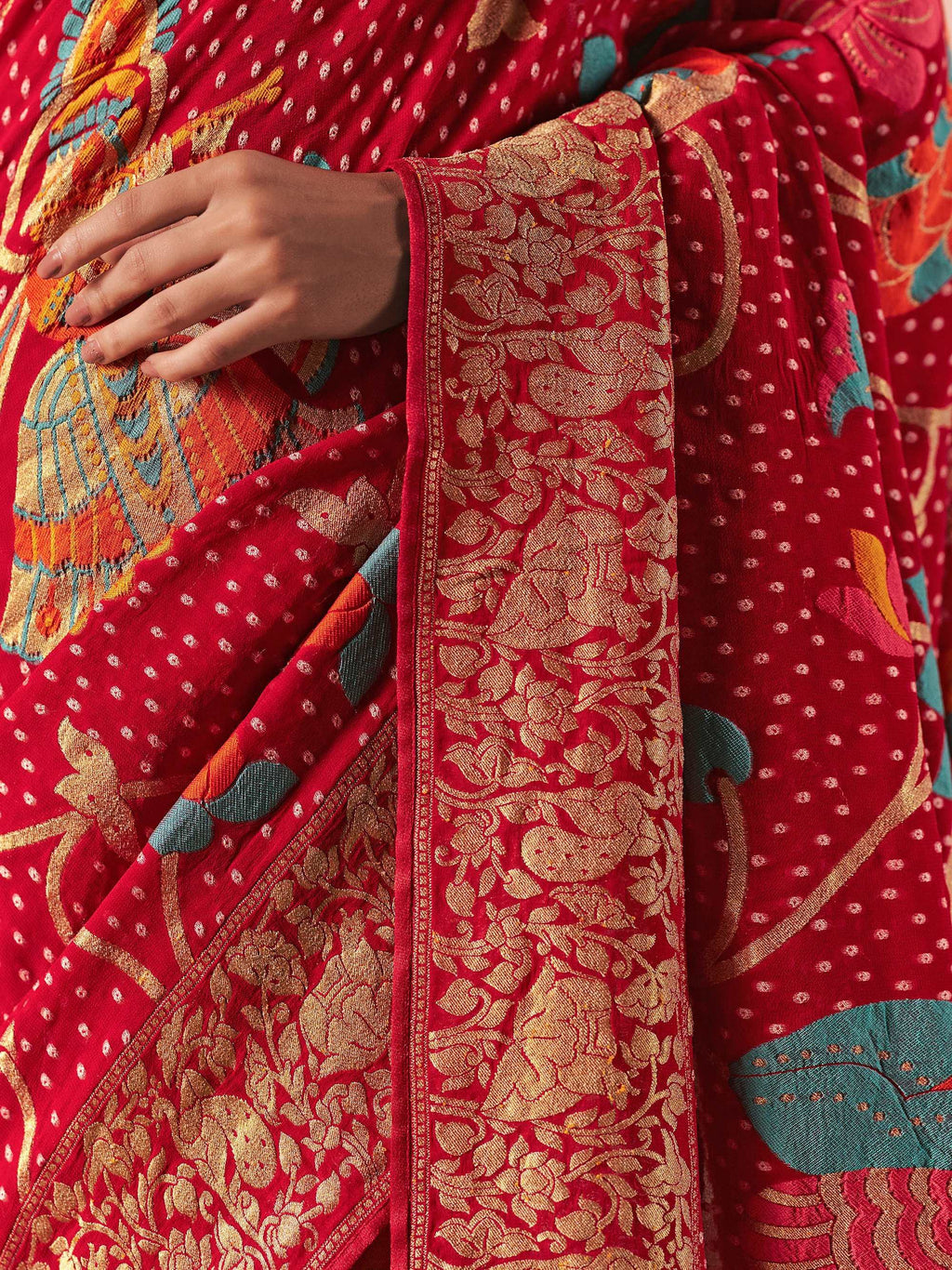 Bewitching Red Weaving Work Silk Bridal Wear Saree With Blouse