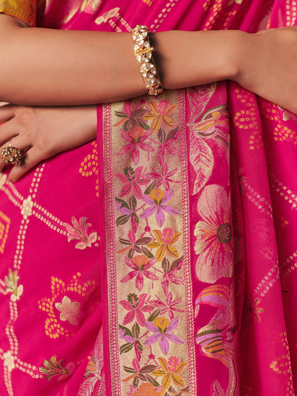 Stunning Pink Weaving Work Silk Wedding Wear Saree With Blouse