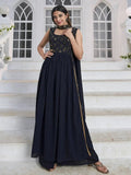 Charismatic Blue Embroidered Georgette Ready-to-wear Palazzo Suit