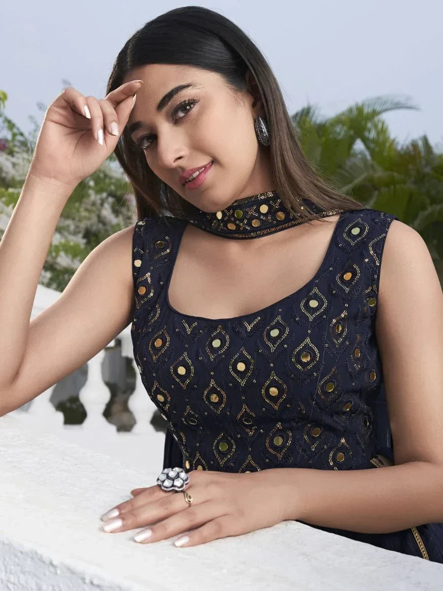 Charismatic Blue Embroidered Georgette Ready-to-wear Palazzo Suit