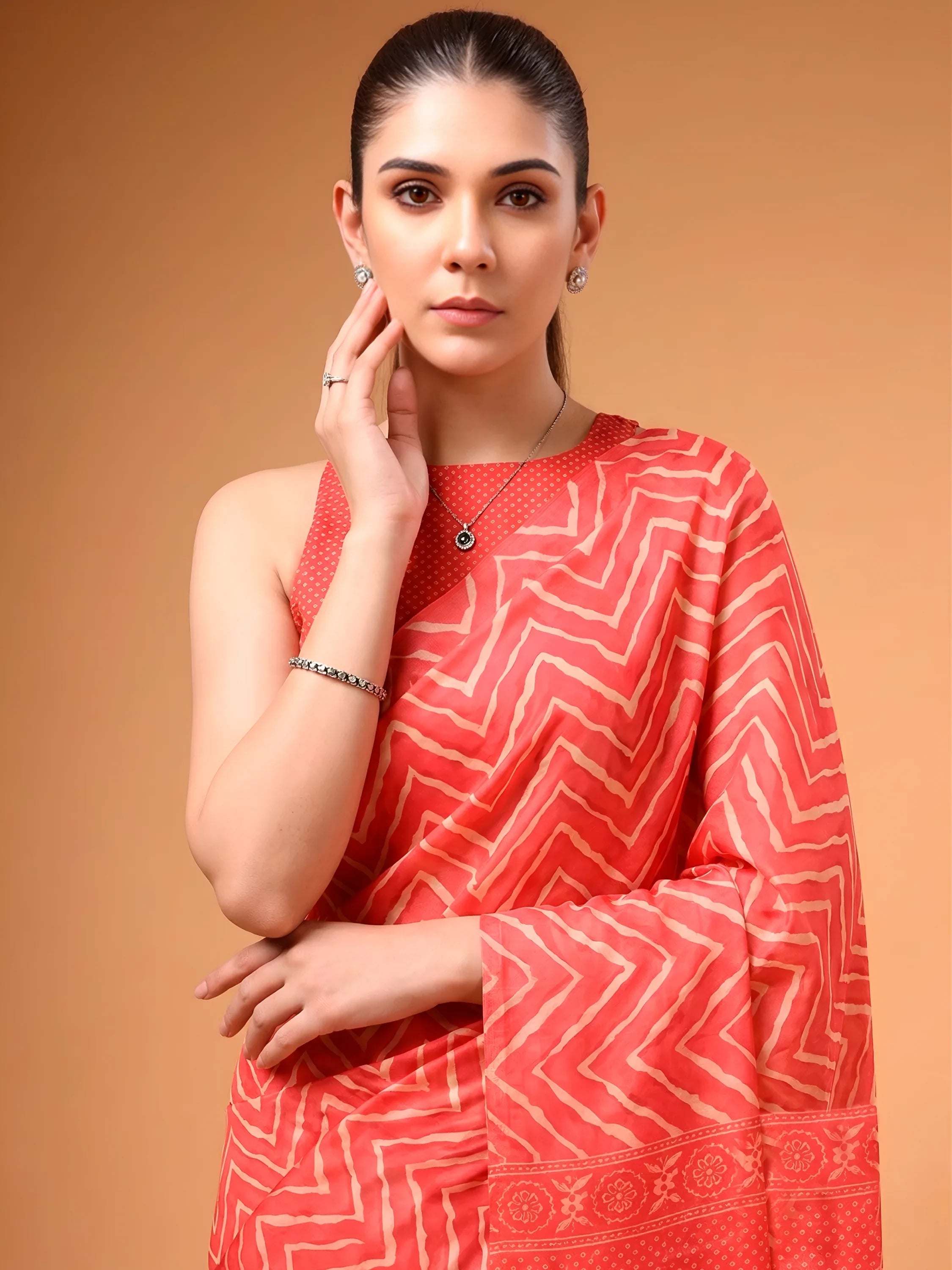 Coral Charming Digital Printed Satin Festive Wear Saree With Blouse
