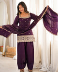 Wine Color Roman Silk Embroidered Farshi Salwar Suit