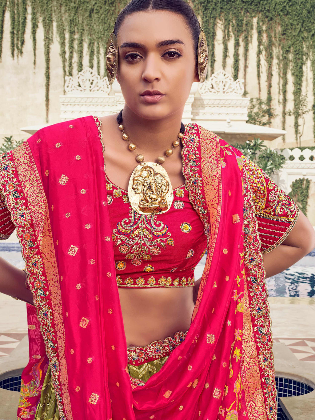Dazzling Green Embroidered Organza Wedding Wear Lehenga Choli