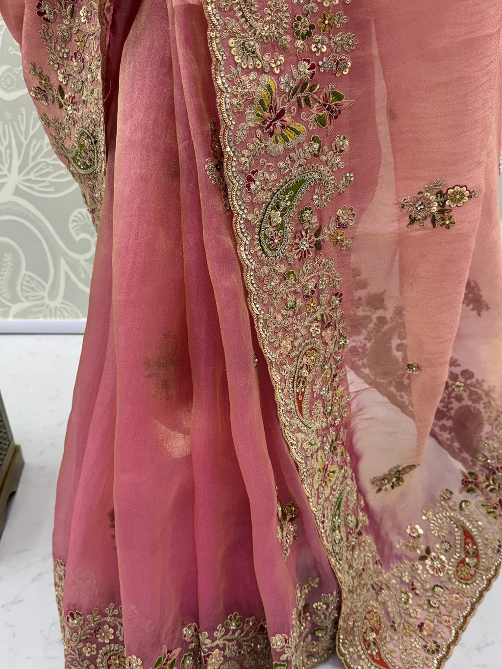 Pink Pretty Patch Embroidery Silk Engagement Wear Saree With Blouse