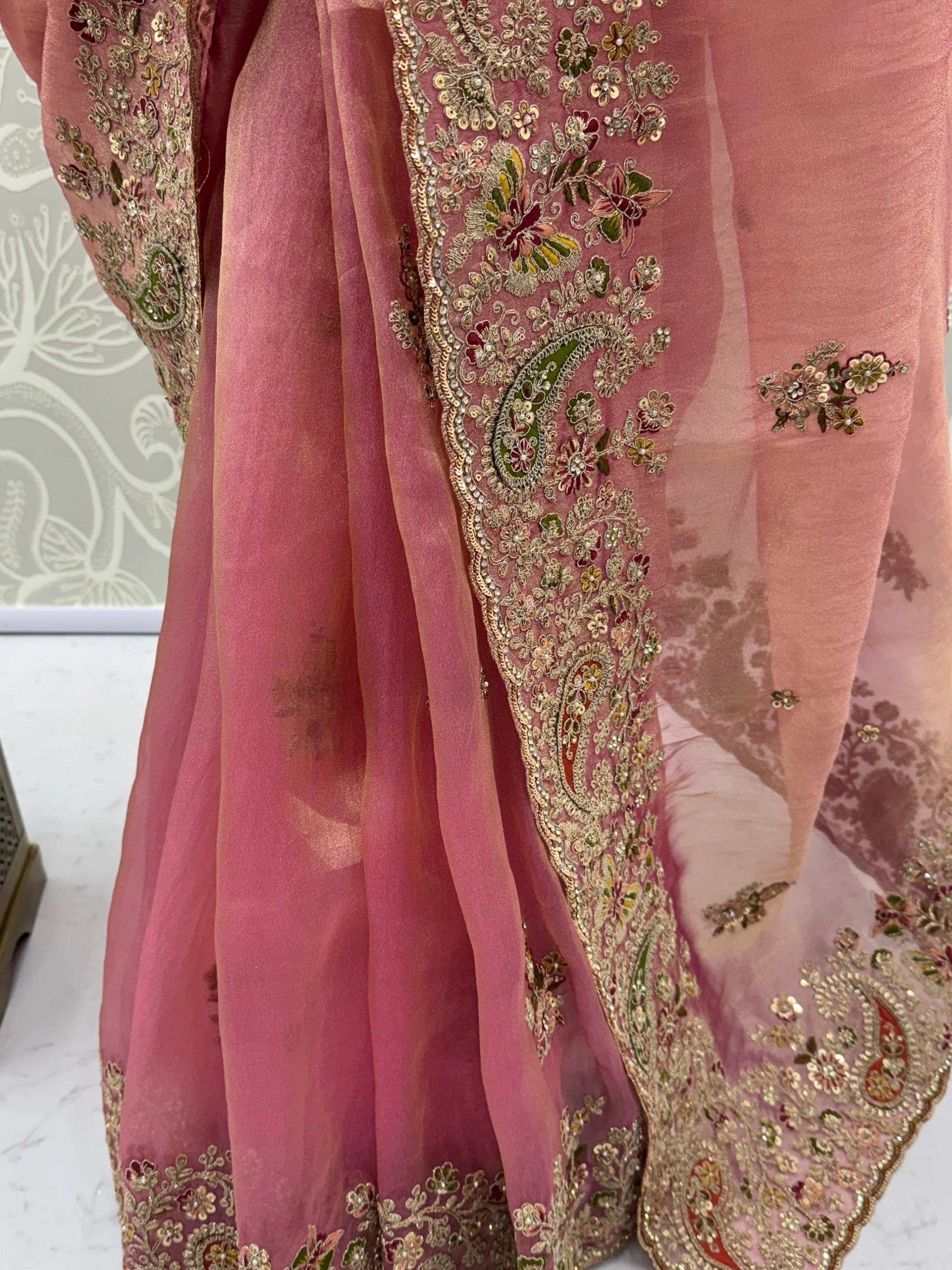 Pink Pretty Patch Embroidery Silk Engagement Wear Saree With Blouse