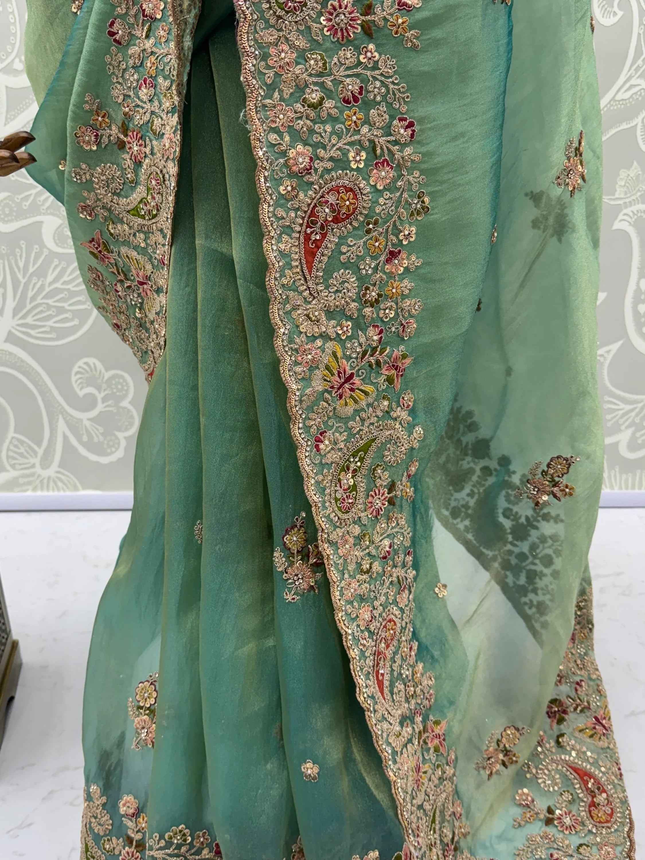 Green Pretty Patch Embroidery Silk Engagement Wear Saree With Blouse