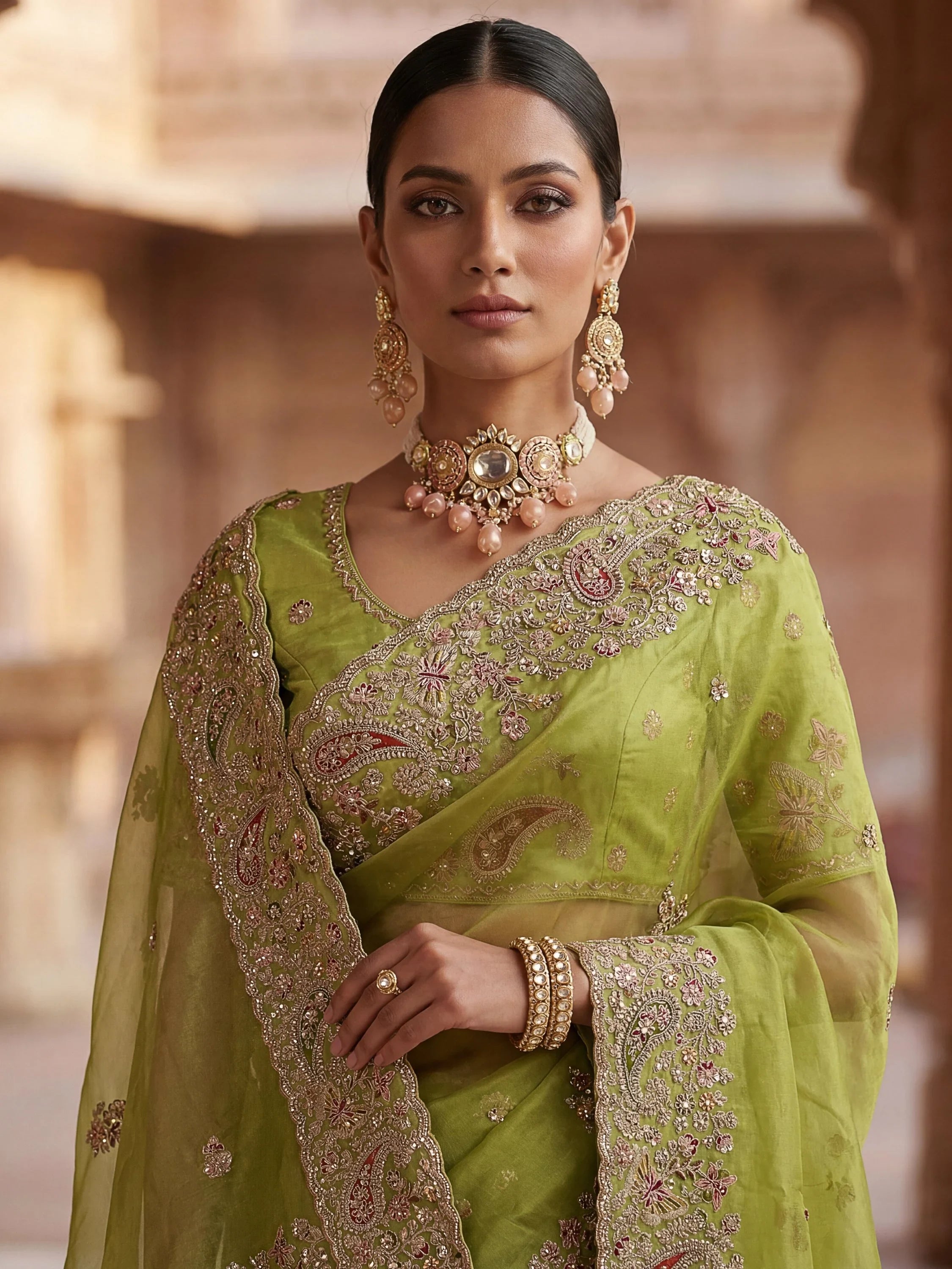 Marvelous Green Sequins Silk Wedding Wear Saree With Blouse