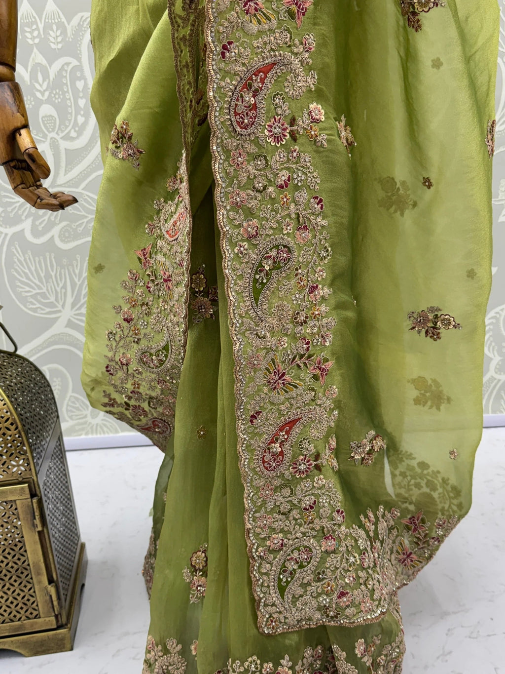Marvelous Green Sequins Silk Wedding Wear Saree With Blouse